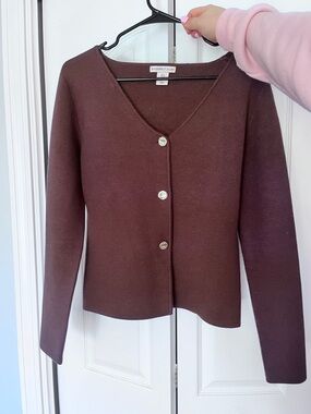 Sincerly Jules Chocolate Brown V-Neck Button Front Cardigan